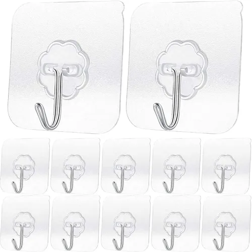 Vista 2 de Ganchos adhesivos transparentes de 30 libras (máximo), impermeables y resistentes al aceite, reutilizables, sin costuras, gancho de pared resistente