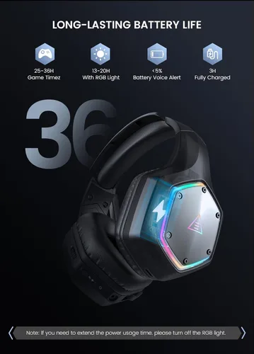 Vista 5 de EKSA - Auriculares inalámbricos para juegos, auriculares USB con micrófono de 2.4GHz para PC, PS5, PS4, Nintendo Switch, auriculares para PC