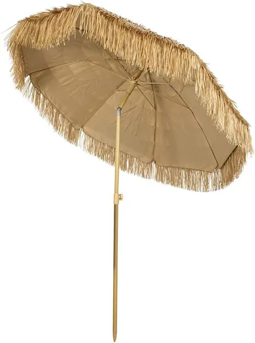 Vista 4 de Hula - Sombrilla Tiki de paja tropical, palapa, rafia, tiki hut, sombrilla hawaiana para patio con flecos, sombrilla bohemia de 6 pies 8 pies y 9