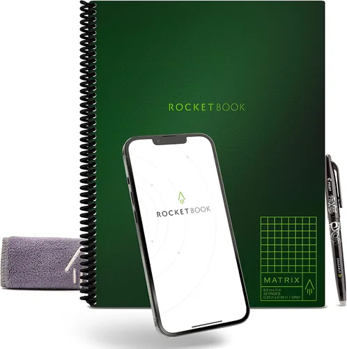 Vista 8 de Rocketbook Matrix Smart - Cuaderno de papel cuadriculado reutilizable, conectado digitalmente, cuaderno isométrico, tamaño carta 8.5 x 11, gris