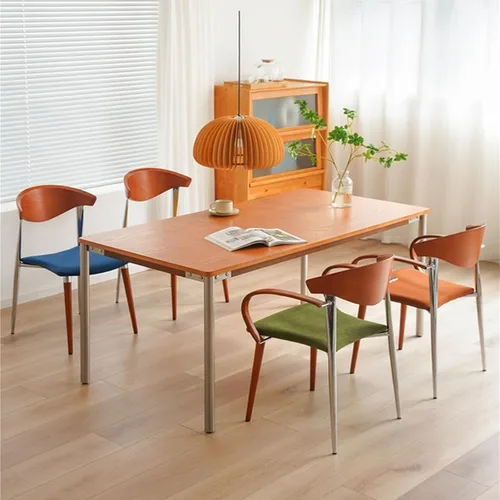 Vista 7 de sillas de comedor Wooden Dining Chairs, Mid-Century Modern Kitchen Chair with Curved Backrest and Metal Legs, Living Room Modern Kitchen(Blue)