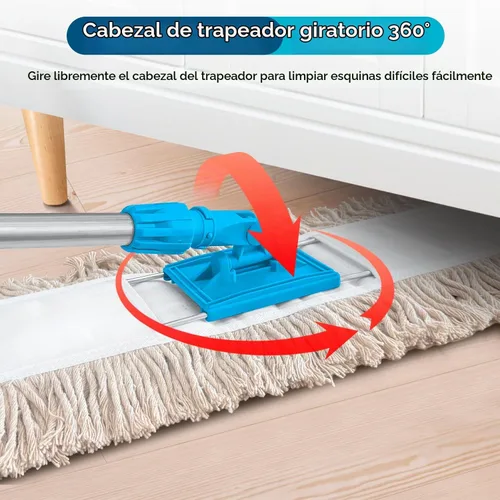 Vista 4 de ARTIPOLY Trapeador de polvo comercial de 41 pulgadas para limpieza de pisos, trapeador seco industrial con mango largo resistente, cabezal