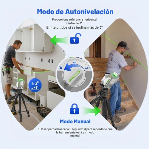 Vista 6 de Huepar Pro Kit de nivel láser para exteriores con receptor, largo alcance