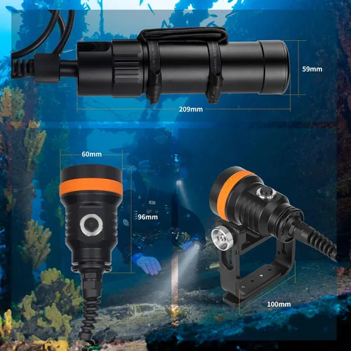 Vista 6 de ORCATORCH D630 V2.0 4600 lúmenes - Luz de buceo con recipiente primario 7° Narrow Beam, 5 CREE LEDs, Adjustable Cable Angle (90°–180°), Side Mount