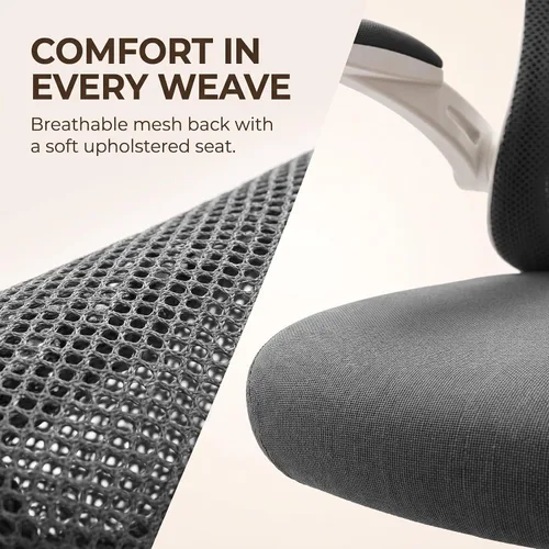 Vista 5 de Silla ergonómica de escritorio de oficina, silla de computadora de malla con ruedas giratorias de 360°, reclinación ajustable de 90-130° y soporte