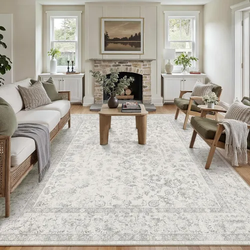 Vista 148 de PureCozy Alfombra de área beige de 2 x 3 pulgadas, lavable, vintage, pequeña, para entrada, cocina, suave, retro, floral, de pelo bajo, tapete