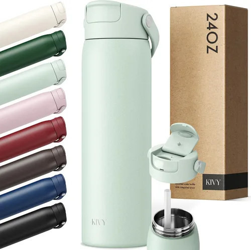Vista 11 de KIVY Botella de agua de acero inoxidable con pajita 24oz - 24h fría 12h Rojo oscuro