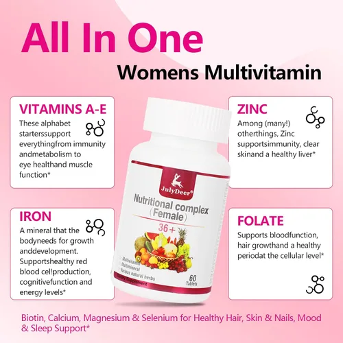 Vista 3 de JulyDeer Multivitamínico para mujeres 60 tabletas completas multiminerales 2 botellas.