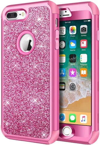 Vista 13 de Hython Funda para iPhone 8 Plus/7 Plus - Defensor resistente, carcasa rígida híbrida con purpurina brillante, cubierta de goma a prueba de golpes