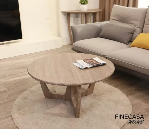 Vista 3 de FINECASA Mesa de centro redonda de madera, patas curvas, muebles, sofá de acento, mesa auxiliar para sala de estar, mesa redonda de madera, 36 x 18