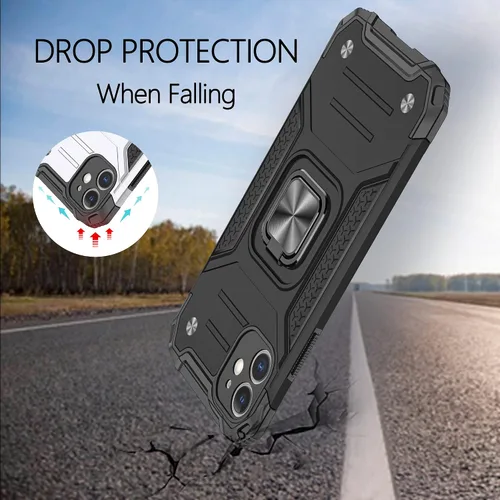 Vista 3 de Funda para iPhone 11, para iPhone 11 con 3 protectores de pantalla de vidrio templado, anillo magnético integrado de grado militar con soporte