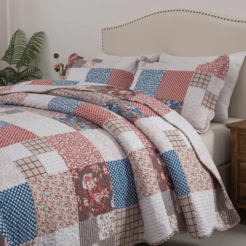 Vista 16 de HoneiLife - Juego de cama de dos piezas, tamaño individual, de microfibra, reversible, de retazos, estilo floral, todas las estaciones