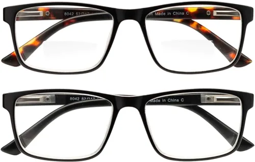 Vista 3 de Yogo Vision Bifocal Reading Glasses for Men and Women, Rectangle MultiFocal Readers with Spring Hinges, Retro Design