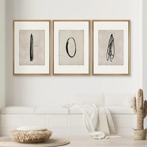 Vista 253 de SIGNWIN Lienzo enmarcado para pared, juego de arte neutro de bosque brumoso, ilustraciones en tono tierra, arte moderno, decorativo, bohemio