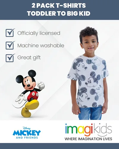 Vista 3 de Disney Pixar Toy Story Mickey Mouse Woody Rex Buzz Lightyear Slinky Dog - Paquete de 2 camisetas para niños pequeños y grandes
