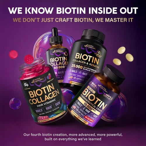Vista 10 de Gomitas de biotina con colágeno - Soporte para el crecimiento del cabello, fortaleza de la piel y las uñas - para mujeres y hombres - Biotina 10 000