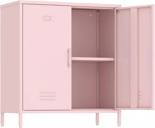 Vista 15 de Armario de almacenamiento de metal con puertas y estante, gabinetes de almacenamiento para oficina, aparador para oficina, sala de estar, comedor