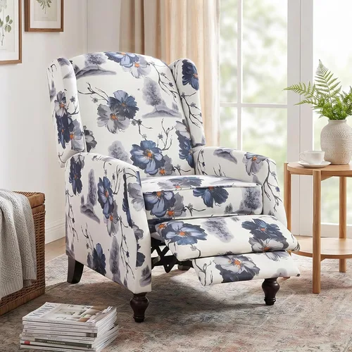 Vista 25 de Silla Wingback con masaje y calor, silla reclinable de tela copetuda, silla reclinable con respaldo de ala con control remoto, cojín acolchado
