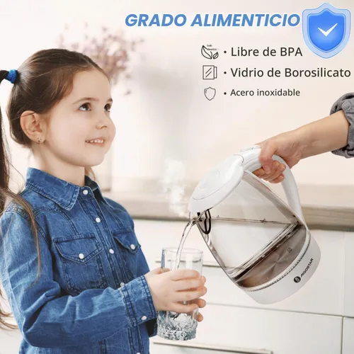 Vista 2 de Aigostar - Hervidor eléctrico de 1500 W, tetera de vidrio para té con calentamiento rápido, vidrio de borosilicato, apagado automático y protección
