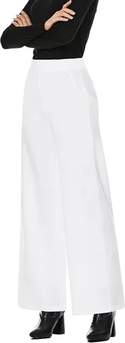 Vista 4 de MISS MOLY Pantalones palazzo de cintura alta y pierna ancha para mujer, pantalones elásticos casuales de negocios