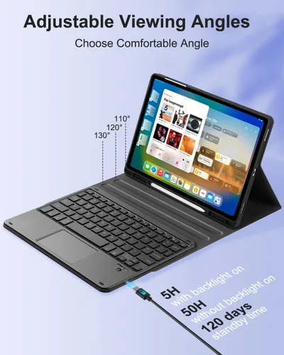 Vista 7 de EAMPANG Funda con teclado Trackpad Mouse para Samsung Galaxy Tab S10+ Plus/S9 FE+ Plus/S9+ Plus/S8+ Plus/S7 FE/S7+ Plus 12.4 pulgadas, Smart