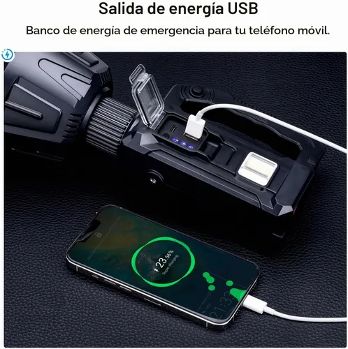 Vista 4 de Foco Solar Recargable de 3,000,000 Lúmenes de Alto Brillo, Focos LED Súper Brillantes para Exteriores, Linterna de Mano de Largo Alcance con 6