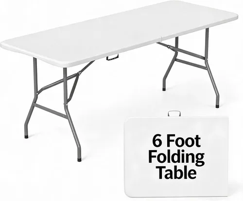 Vista 11 de Mesa Plegable de 4 Pies de Altura Ajustable con Asa Incorporada, Mesa Plegable Portátil de Servicio Pesado de 4 Pies con Patas de Acero para Negro