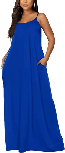 Vista 2 de OFEEFAN - Maxivestido de verano para mujer, diseño con tirantes delgados y bolsillos.