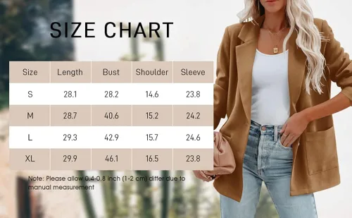 Vista 7 de Saodimallsu Chaqueta casual para mujer, con frente abierto, manga larga, solapa, trabajo, oficina, negocios, abrigo con bolsillos