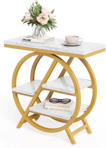 Vista 11 de LITTLE TREE - Mesa auxiliar estrecha con 4 niveles de gran espacio de almacenamiento, mesa de noche moderna para sala de estar, oficina en casa Gris