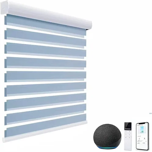 Vista 11 de tipiace Persianas inteligentes de cebra motorizadas con cable duro con Alexa Google Home, tela filtrante de luz de doble capa, persianas Negro