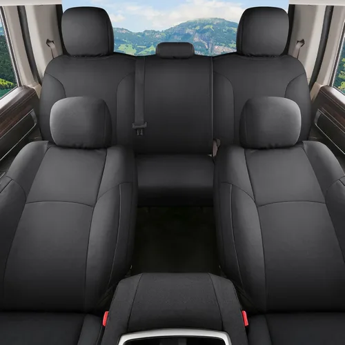 Vista 11 de Coverado Chevy Silverado - Juego completo de fundas de asiento de lona impermeables, apto para Silverado GMC Sierra 2007-2013 y 2019-2025 1500 Negro