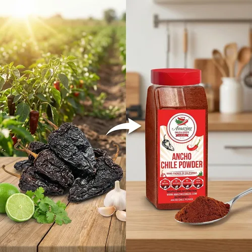 Vista 6 de Polvo de Chile Ancho Molido 1 LB (16oz) – Completamente Natural - Usar Para Recetas Como Mole Mexicano, Salsas, Guisos, Salsa, Carnes, Enchiladas.