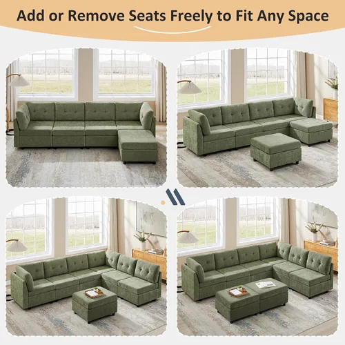 Vista 5 de VANOMi Sofá modular modular para sala de estar, sofás y sofás de felpilla de 4 plazas con 2 otomanas de 118 pulgadas para sala de estar, dormitorio