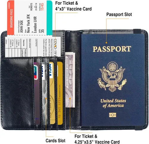 Vista 3 de Funda para pasaporte de alta calidad para viajes, con bloqueo RFID, delgada, duradera y apta para viajes, cartera para pasaporte mantiene tus
