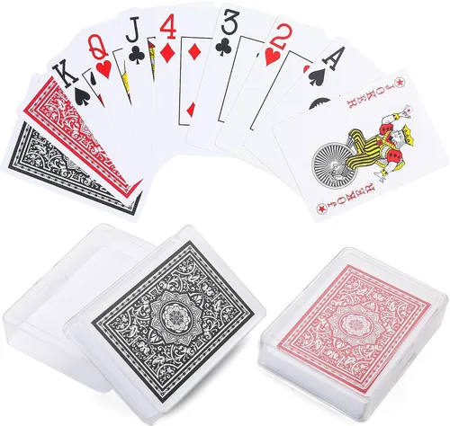 Vista 9 de LotFancy Tarjetas de juego de plástico, 2 barajas, tarjetas de póquer negras frescas con fundas de plástico, impermeables, índice estándar