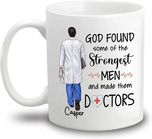 Vista 16 de Taza de café con nombre personalizado para médicos, taza de café personalizada para médicos, regalo para hombres, hombres, doctores, estetoscopio