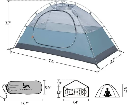 Vista 5 de MC TOMOUNT - Tienda de campaña para mochileros para 1-2 personas, impermeable, ligera, de doble capa, poste de aluminio independiente para acampar