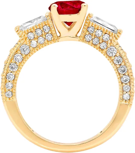 Vista 2 de 2.35ct redondo corte baguette 3 piedra solitario natural escarlata granate piedra piedra VVS1 diseñador moderno declaración con acento anillo sólido