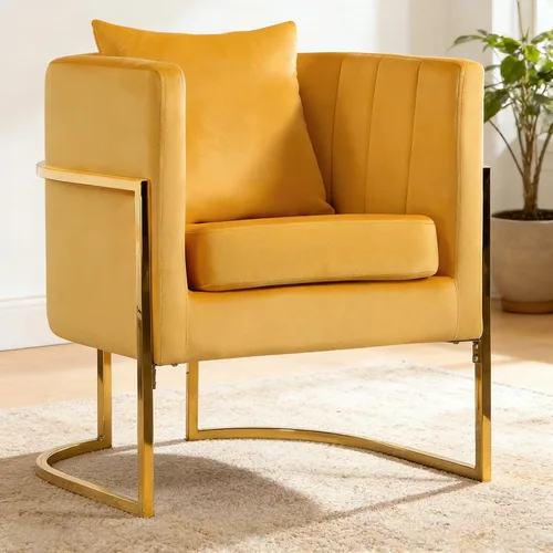 Vista 11 de X-VOLSPORT Silla decorativa de terciopelo, moderna, con forma de barril, para sala de estar/dormitorio/recepción de invitados, sillón de club