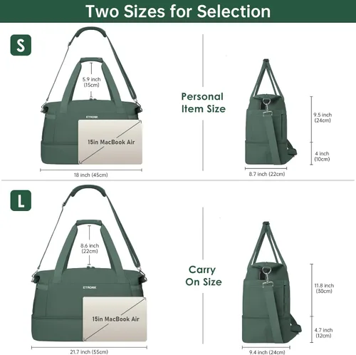 Vista 2 de Bolsa de viaje para mujer y hombre, N-Dark Green, Bolsa de gimnasio con puerto de carga USB