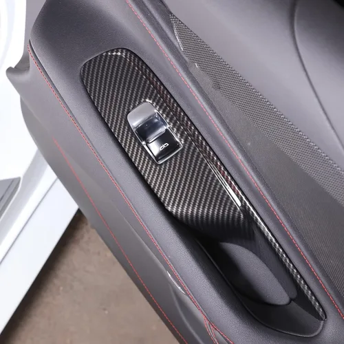 Vista 5 de Cubierta para interruptor de elevación de ventana compatible con Chevrolet Corvette C8 2020-2023, accesorios C8 (patrón de fibra de carbono)