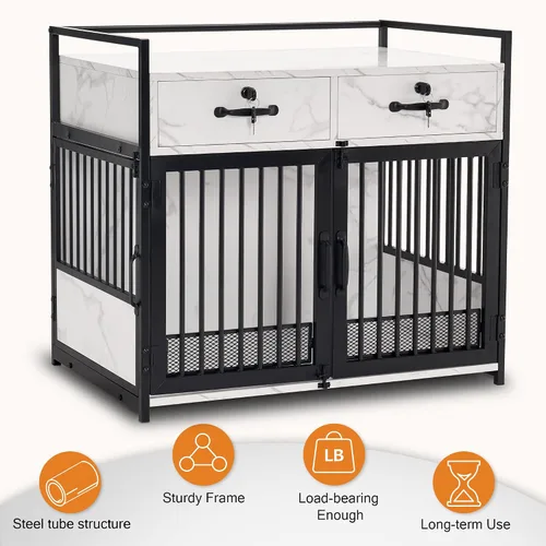 Vista 4 de MCombo Jaula para perros estilo muebles de 30 pulgadas, mesa auxiliar de madera para mascotas, perrera con puertas dobles con cajones