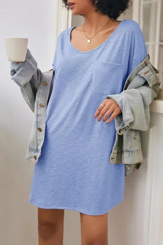 Vista 2 de Ekouaer Camisón de algodón con cuello en V para mujer, cómodo y casual para mujer