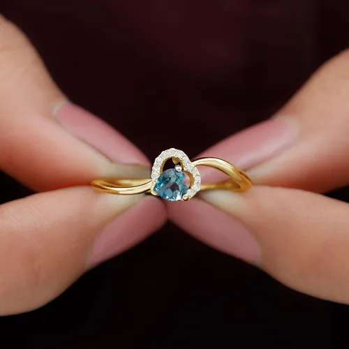 Vista 13 de Anillo de derivación de corazón con topacio azul natural de Londres, calidad AAA, joyería de promesa para ella
