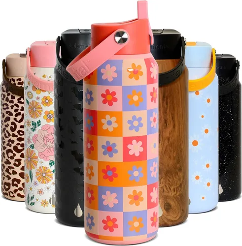 Vista 54 de Elemental Botella de agua aislada de 24 onzas con popote, botellas de agua con núcleo de acero inoxidable 100% a prueba de fugas para viajes, Beige