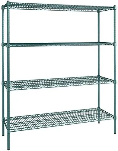 Vista 404 de Kit de 4 estantes de epoxi verde NSF de 21 x 72 pulgadas con postes de 86 pulgadas, estantería de almacenamiento resistente, kit de estantería