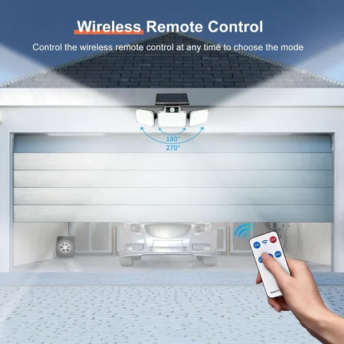 Vista 2 de JumJam 280 Reflectores LED Solares de Seguridad, Luces Solares para Exteriores con Sensor de Movimiento, Reflectores con Control Remoto
