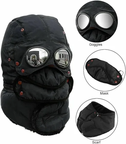 Vista 3 de Winter Thermal Trapper Hat with Glasses Winter Cycling Windproof Ski Mask Cap
