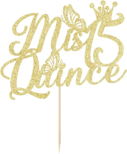 Vista 2 de Kaoenla Mis membrillo 15 para tartas dorado con purpurina para cumpleaños 15, saludos a los 15 años, quinceañera, decoraciones de feliz cumpleaños
